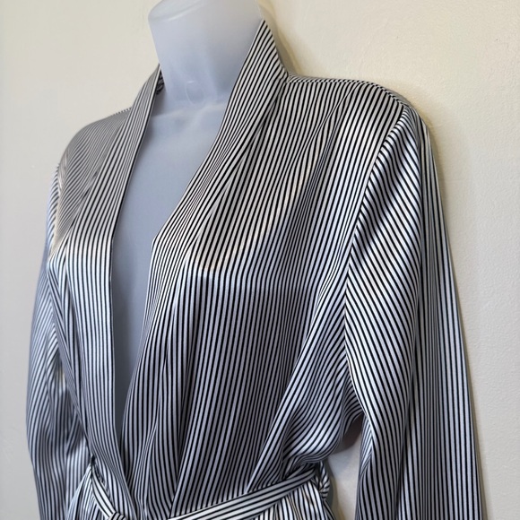 Apt. 9 | Striped Satin Lace Cuffs Open Front Belted Mini Robe - Picture 6 of 16